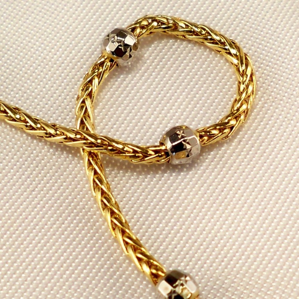 NEW 10KT Gold Wheat/Spiga Braided Chain, Silver Beads Bracelet